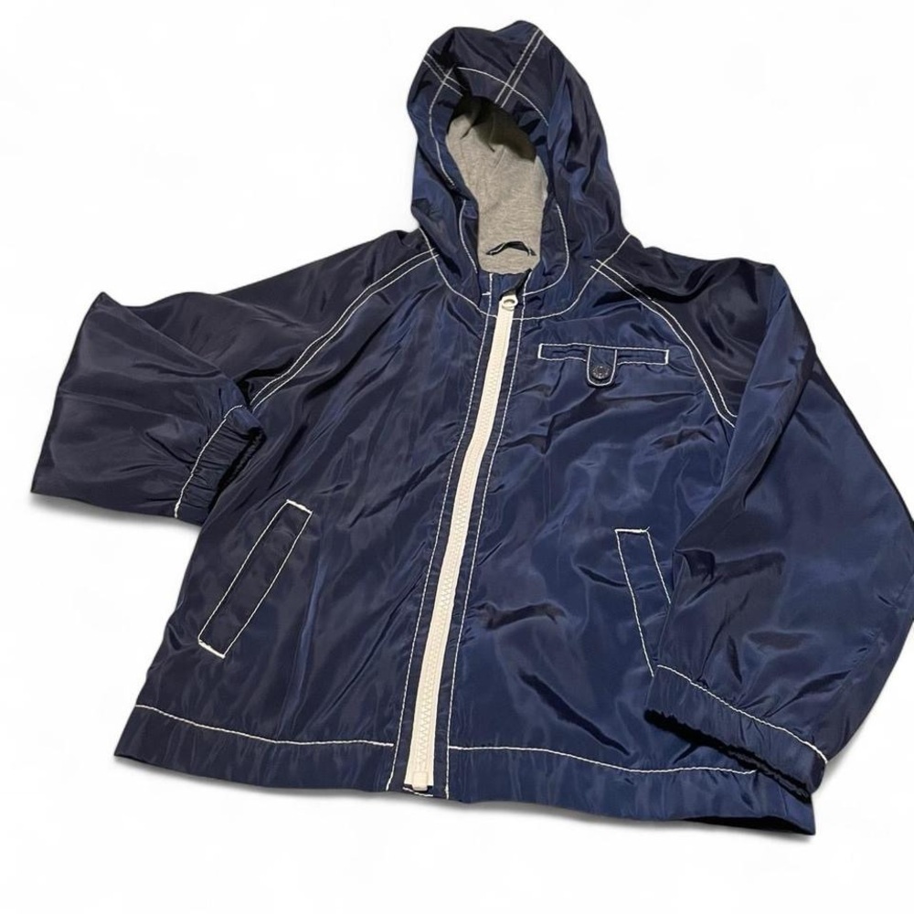 Old Navy Blue Raincoat with Hood and Water-Resistant Material